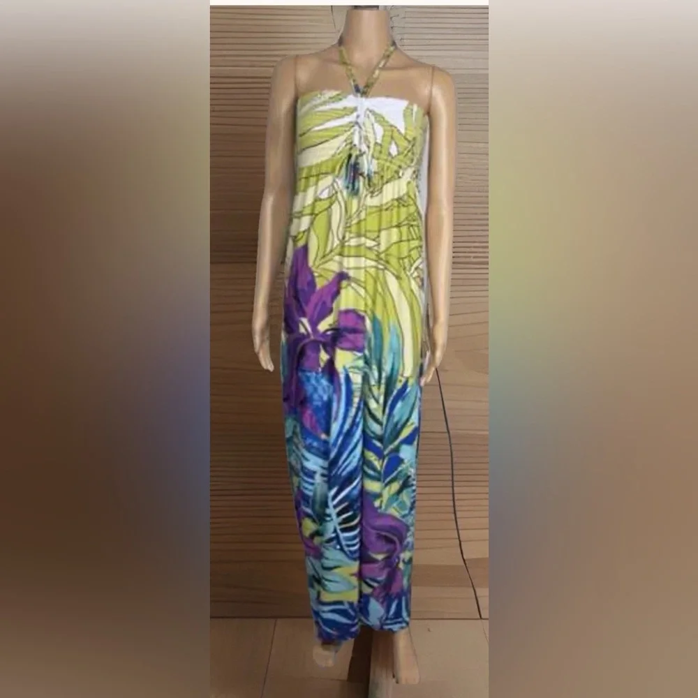 Cache White and Green smocked maxi Dress, medium - Picture 2 of 10